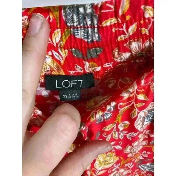 Loft Floral Wide Leg Ankle Pants Red Size XS - Picture 5 of 8
